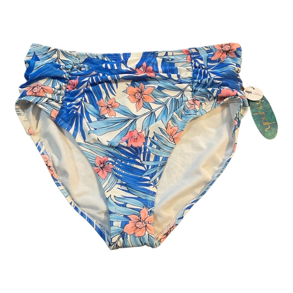 MYNAH Full Coverage HR Bikini Bottom. Tropical Print/Blue Floral. Sz. MD